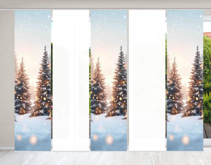 HOME WOHNIDEEN Schiebegardine "SCHNEETANNEN" Paneelwagen 5 Stk. tlg. SET, Schiebewand, Dekostoff, Digitaldruck von Home Wohnideen