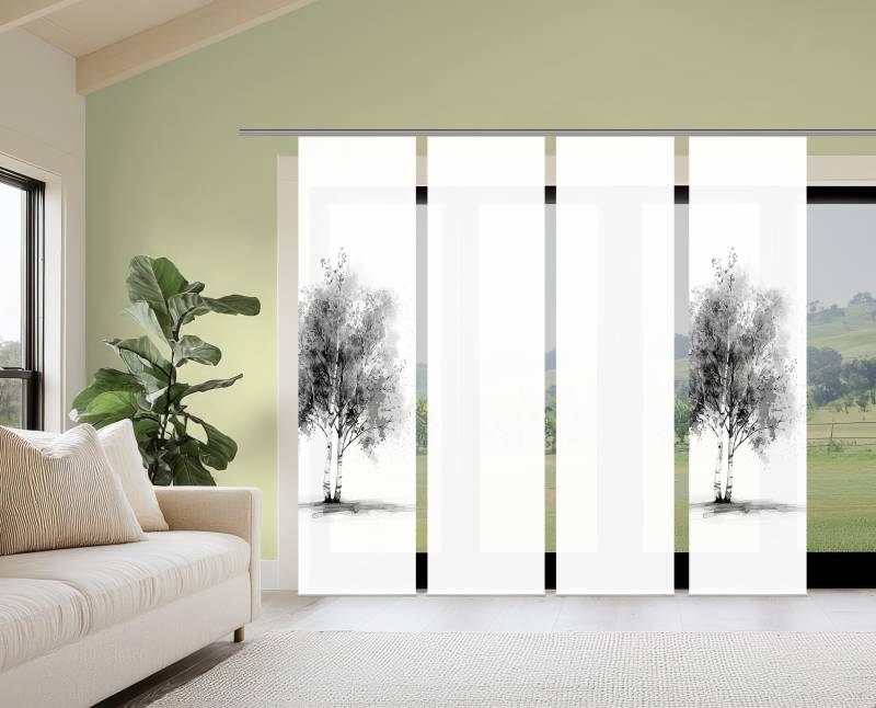 HOME WOHNIDEEN Schiebegardine "TREE" Paneelwagen 4 Stk. tlg. Schiebewand Seidenoptik, SET, Digitaldruck von Home Wohnideen