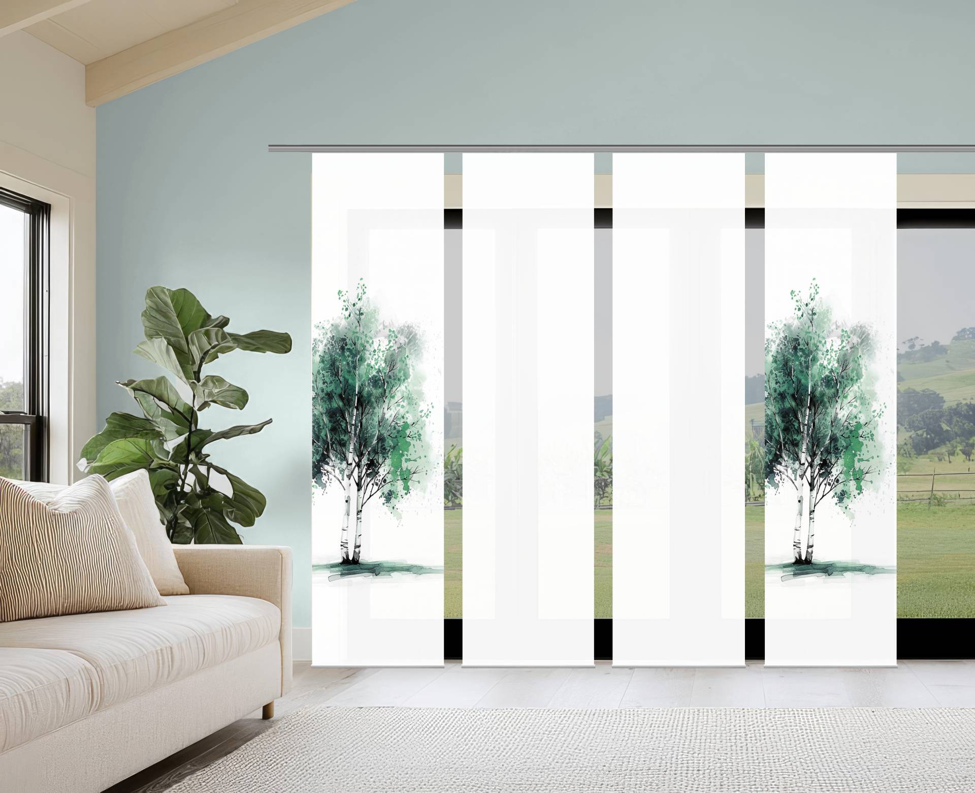 HOME WOHNIDEEN Schiebegardine "TREE" Paneelwagen 4 Stk. tlg. Schiebewand Seidenoptik, SET, Digitaldruck von Home Wohnideen