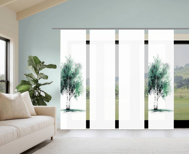 HOME WOHNIDEEN Schiebegardine "TREE" Paneelwagen 4 Stk. tlg. Schiebewand Seidenoptik, SET, Digitaldruck von Home Wohnideen