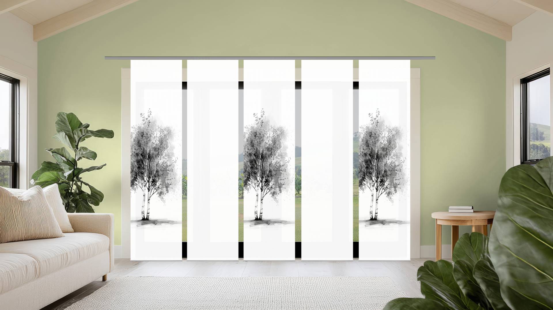 HOME WOHNIDEEN Schiebegardine "TREE" Paneelwagen 5 Stk. tlg. Schiebewand Seidenoptik, SET, Digitaldruck von Home Wohnideen