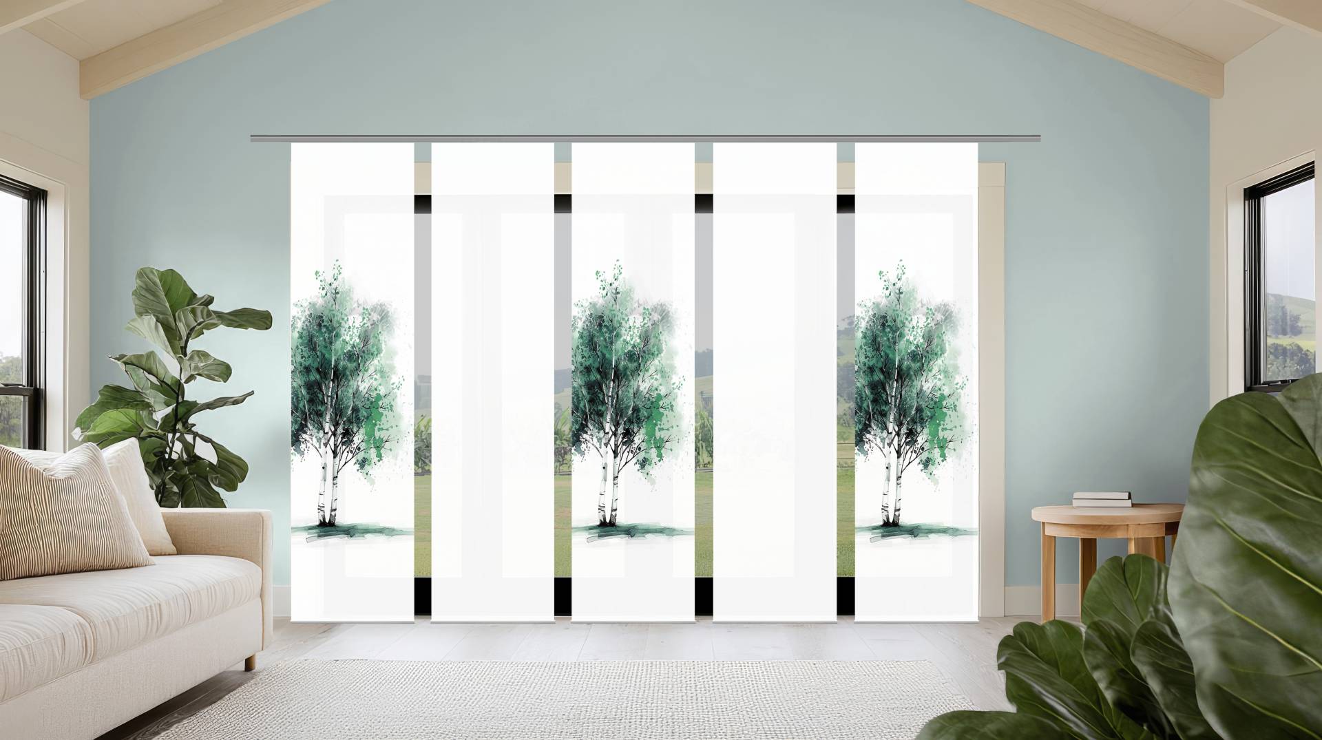 HOME WOHNIDEEN Schiebegardine "TREE" Paneelwagen 5 Stk. tlg. Schiebewand Seidenoptik, SET, Digitaldruck von Home Wohnideen