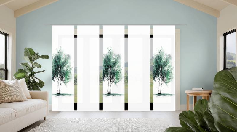HOME WOHNIDEEN Schiebegardine "TREE" Paneelwagen 5 Stk. tlg. Schiebewand Seidenoptik, SET, Digitaldruck von Home Wohnideen