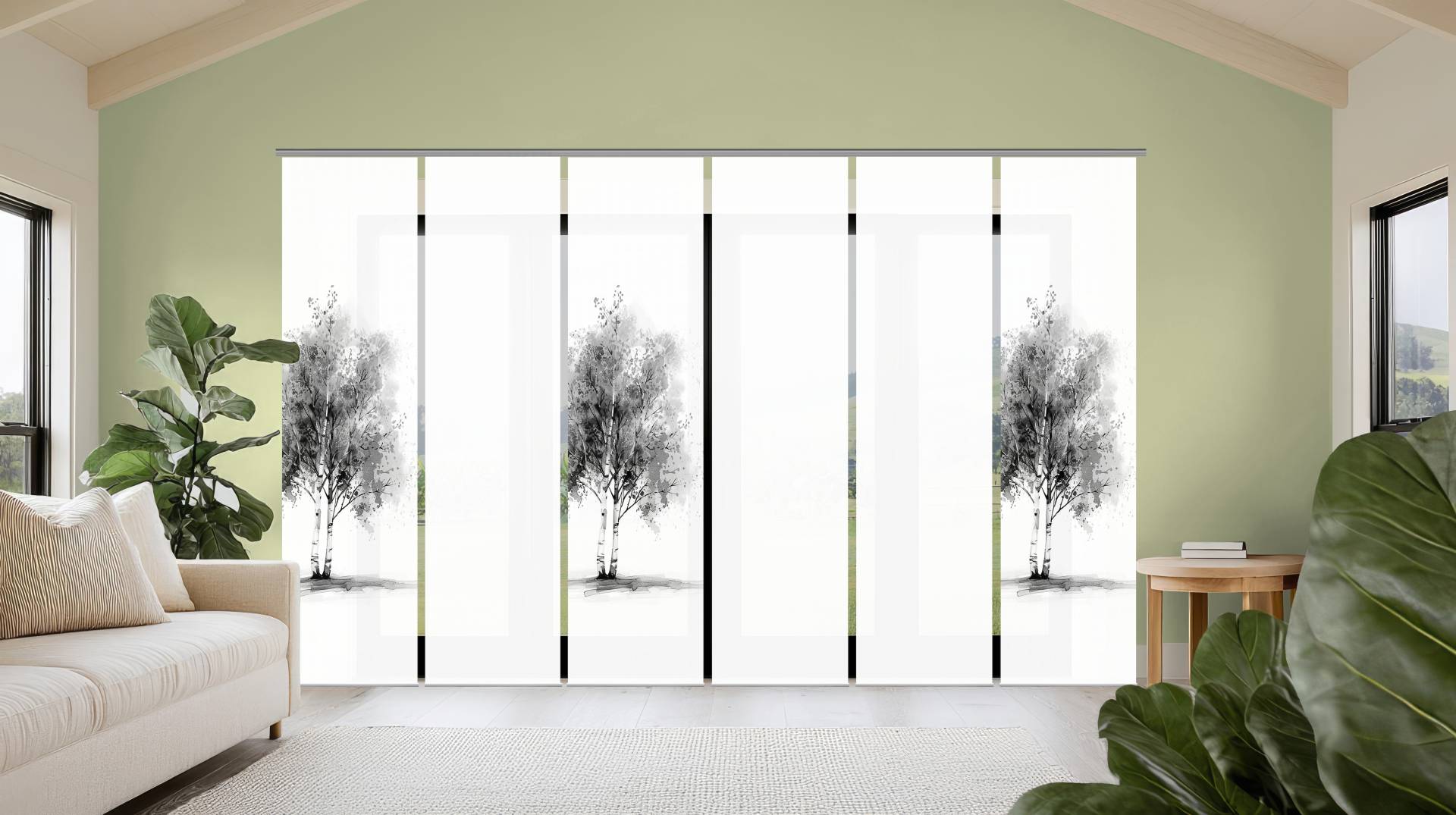 HOME WOHNIDEEN Schiebegardine "TREE" Paneelwagen 6 Stk. tlg. Schiebewand Seidenoptik, SET, Digitaldruck von Home Wohnideen