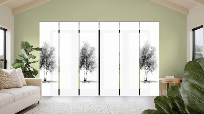 HOME WOHNIDEEN Schiebegardine "TREE" Paneelwagen 6 Stk. tlg. Schiebewand Seidenoptik, SET, Digitaldruck von Home Wohnideen