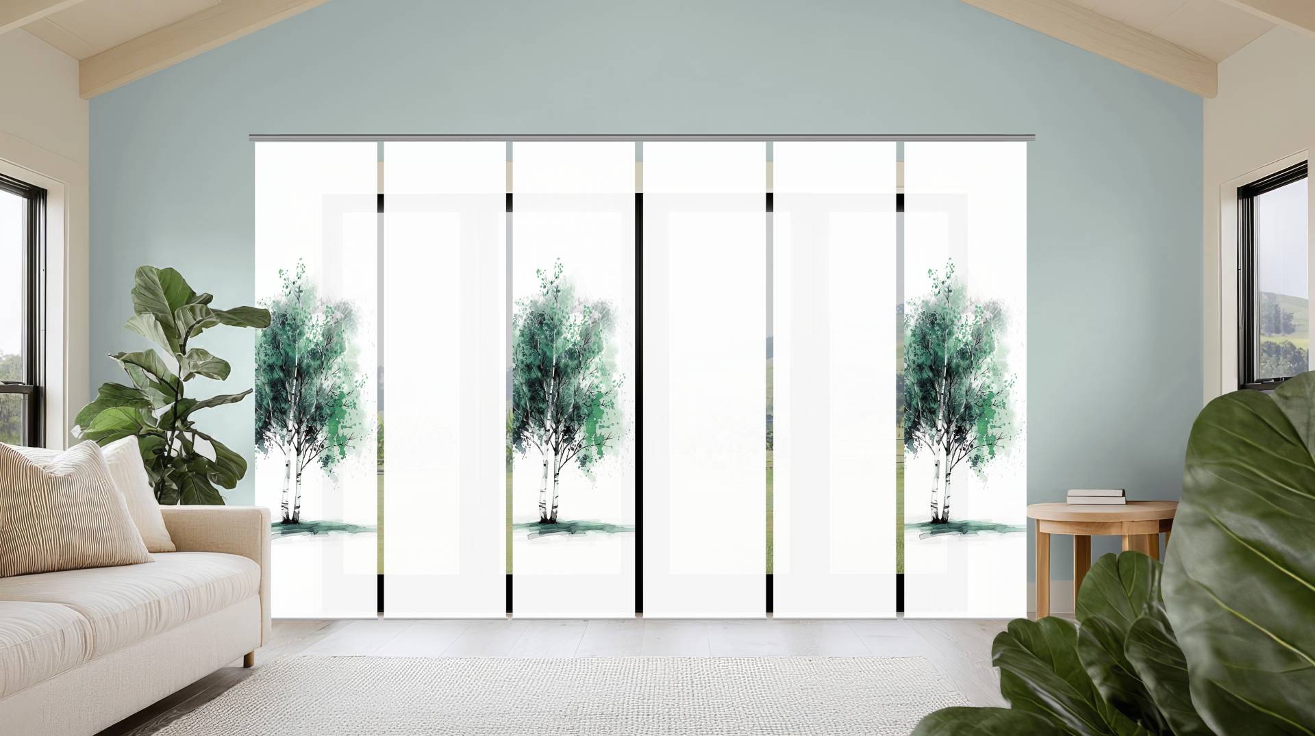 HOME WOHNIDEEN Schiebegardine "TREE" Paneelwagen 6 Stk. tlg. Schiebewand Seidenoptik, SET, Digitaldruck von Home Wohnideen