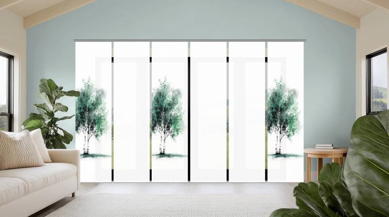 HOME WOHNIDEEN Schiebegardine "TREE" Paneelwagen 6 Stk. tlg. Schiebewand Seidenoptik, SET, Digitaldruck von Home Wohnideen