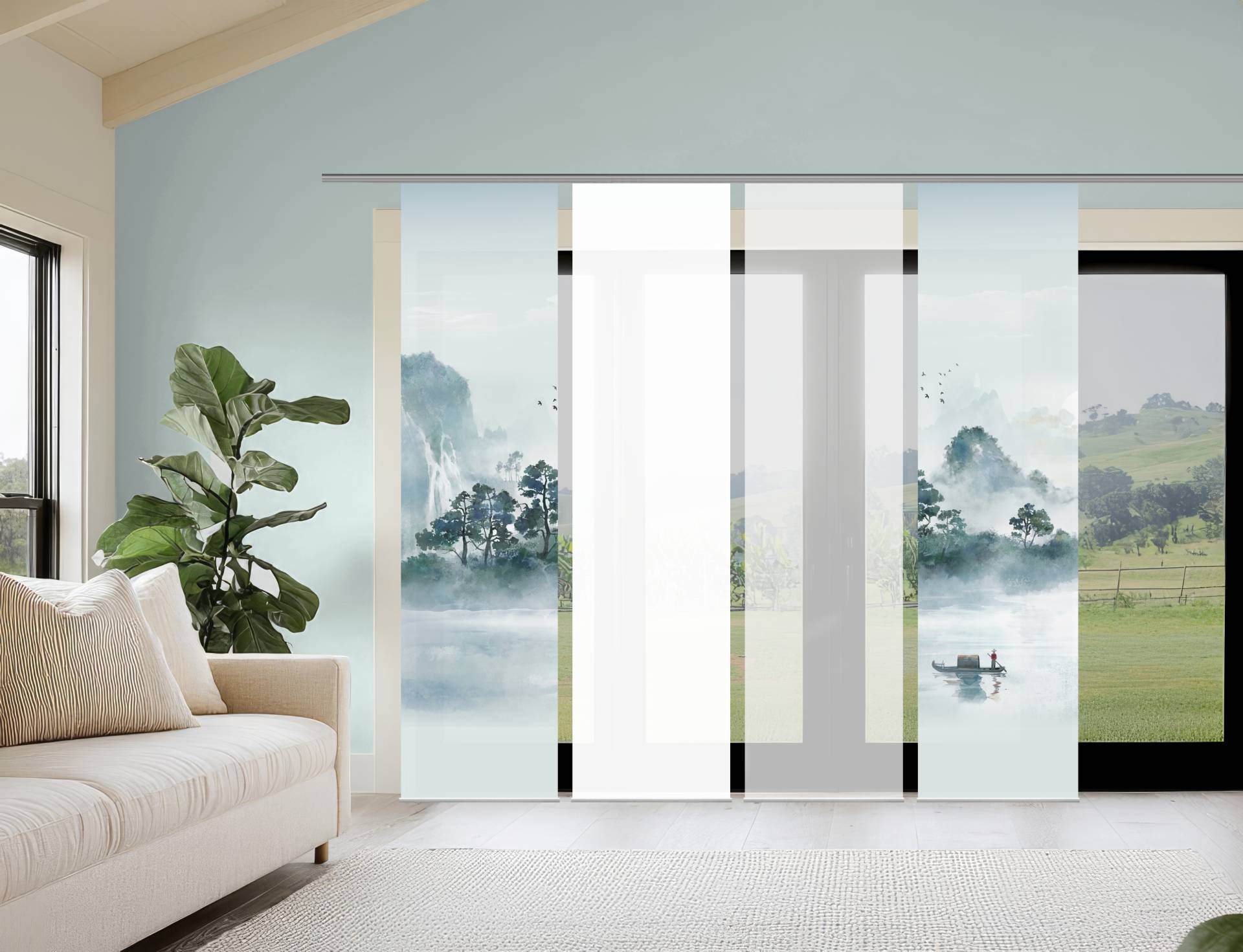 HOME WOHNIDEEN Schiebegardine "VITNAM" Paneelwagen 4 Stk. tlg. Schiebewand Seidenoptik, SET, Digitaldruck von Home Wohnideen