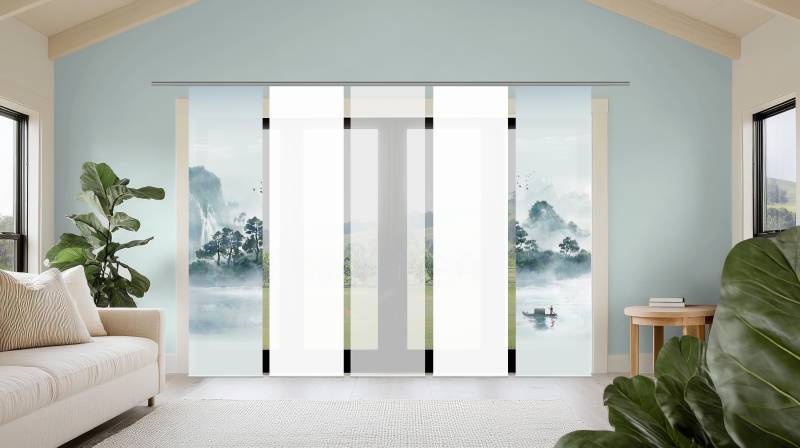 HOME WOHNIDEEN Schiebegardine "VITNAM" Paneelwagen 5 Stk. tlg. Schiebewand Seidenoptik, SET, Digitaldruck von Home Wohnideen