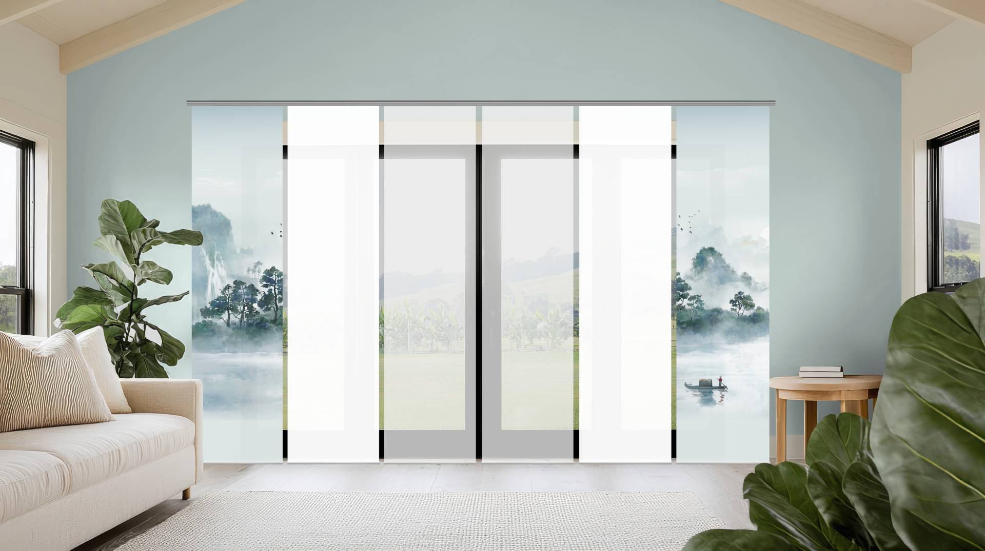 HOME WOHNIDEEN Schiebegardine "VITNAM" Paneelwagen 6 Stk. tlg. Schiebewand Seidenoptik, SET, Digitaldruck von Home Wohnideen