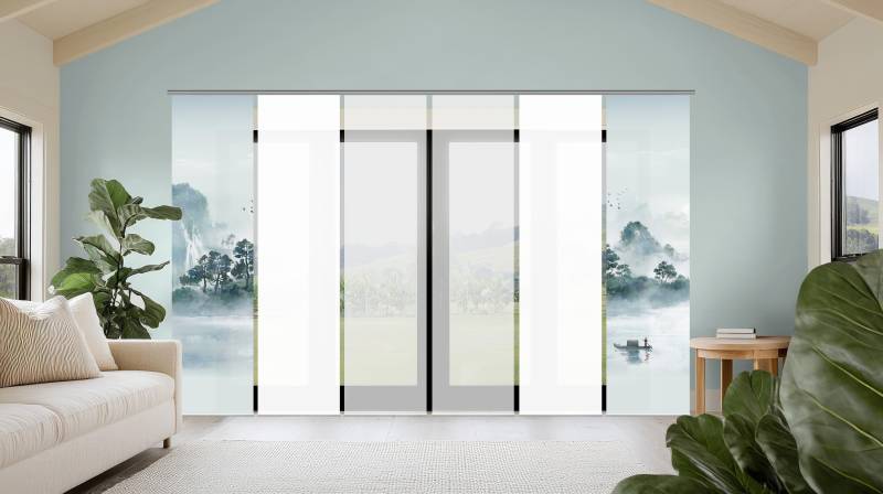 HOME WOHNIDEEN Schiebegardine "VITNAM" Paneelwagen 6 Stk. tlg. Schiebewand Seidenoptik, SET, Digitaldruck von Home Wohnideen