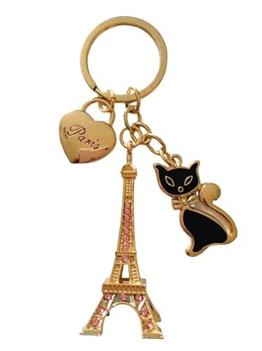 Home decoration Schlüsselanhänger Paris Eiffelturm mit schwarzer Katze und Herzgravur, goldfarben Home decoration Schlüsselanhänger Paris Eiffelturm mit schwarzer Katze und Herzgravur, goldfarben von Homedecoration