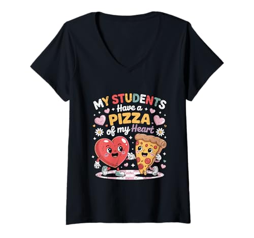 Damen Meine Schüler haben eine Pizza meines Herzens T-Shirt mit V-Ausschnitt Damen Meine Schüler haben eine Pizza meines Herzens T-Shirt mit V-Ausschnitt von Home & School Wear