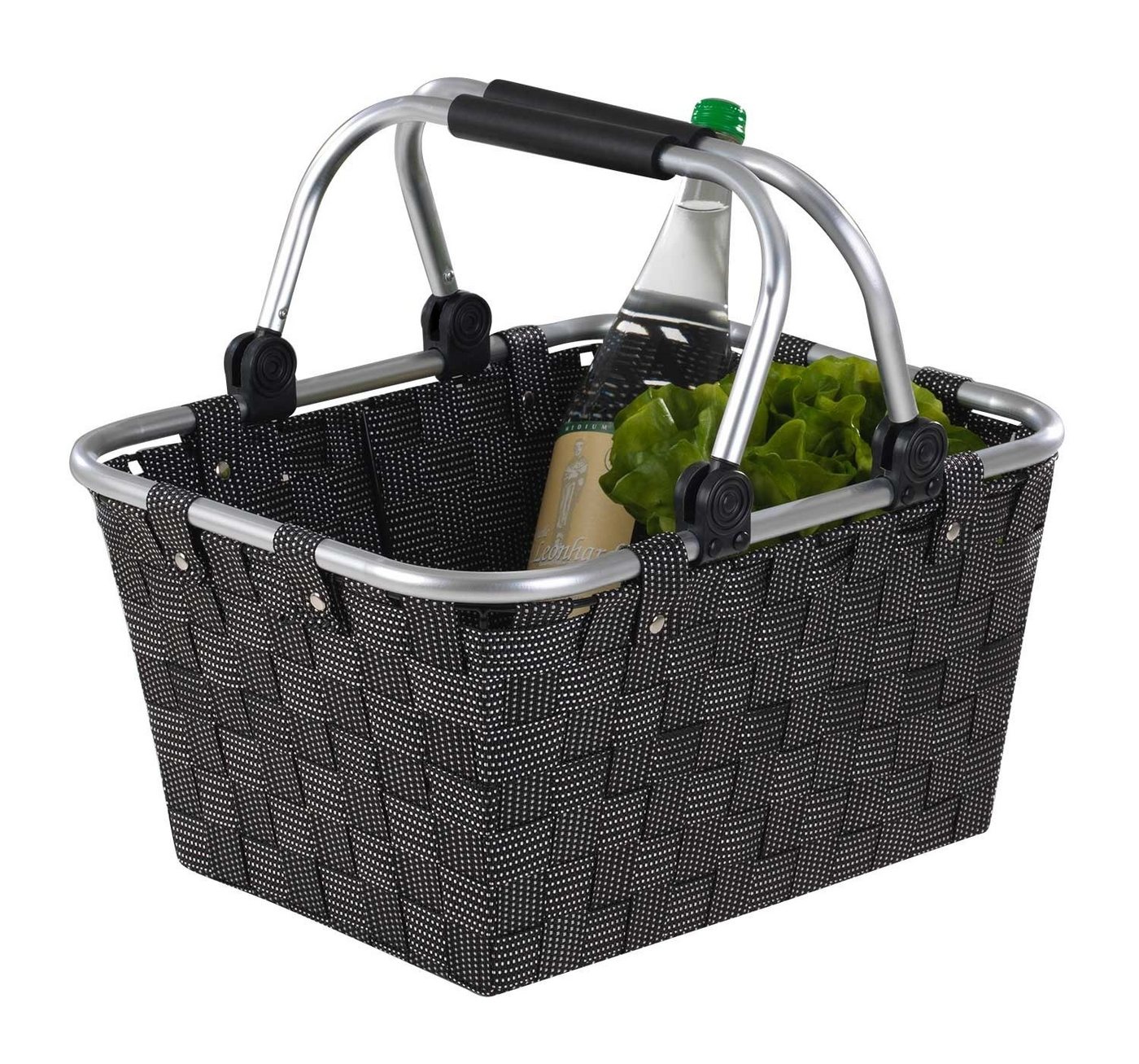 Home4You Einkaufskorb, B 40 x H 20 x T 30 cm, Schwarz, Aluminiumgriffe, Kunststoffgeflecht von Home4You