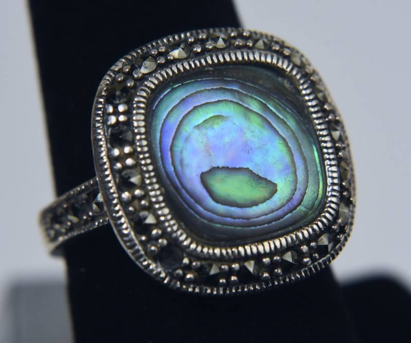 Abalone Und Markasit Sterling Silber Ring - Größe 7, 5 von HomeAgainVintageCo