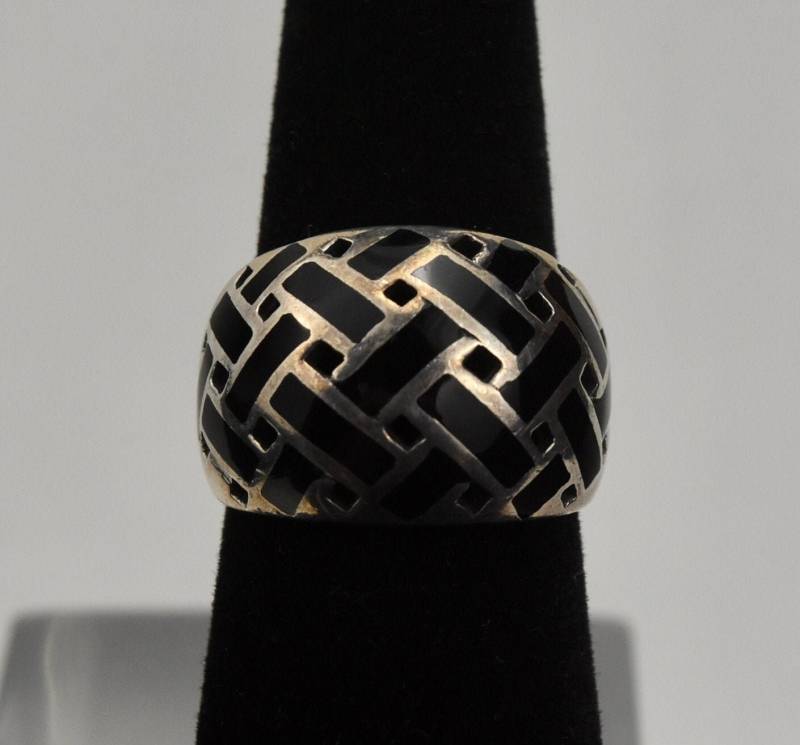 Atemberaubende Korb-Geflecht Sterling Silber Schwarzer Onyx Ring von HomeAgainVintageCo