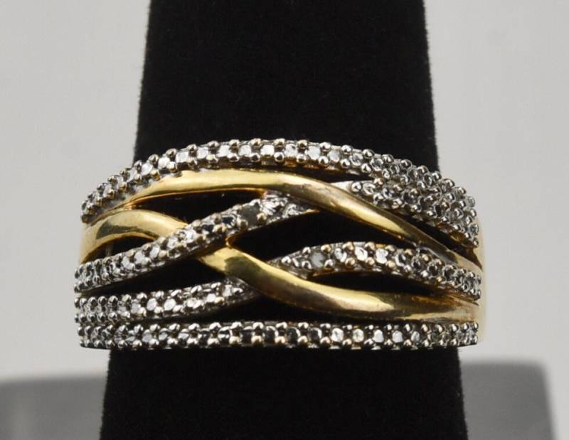 Gold Ton Und Sterling Silber Crystal Weave Ring - Größe 8 von HomeAgainVintageCo