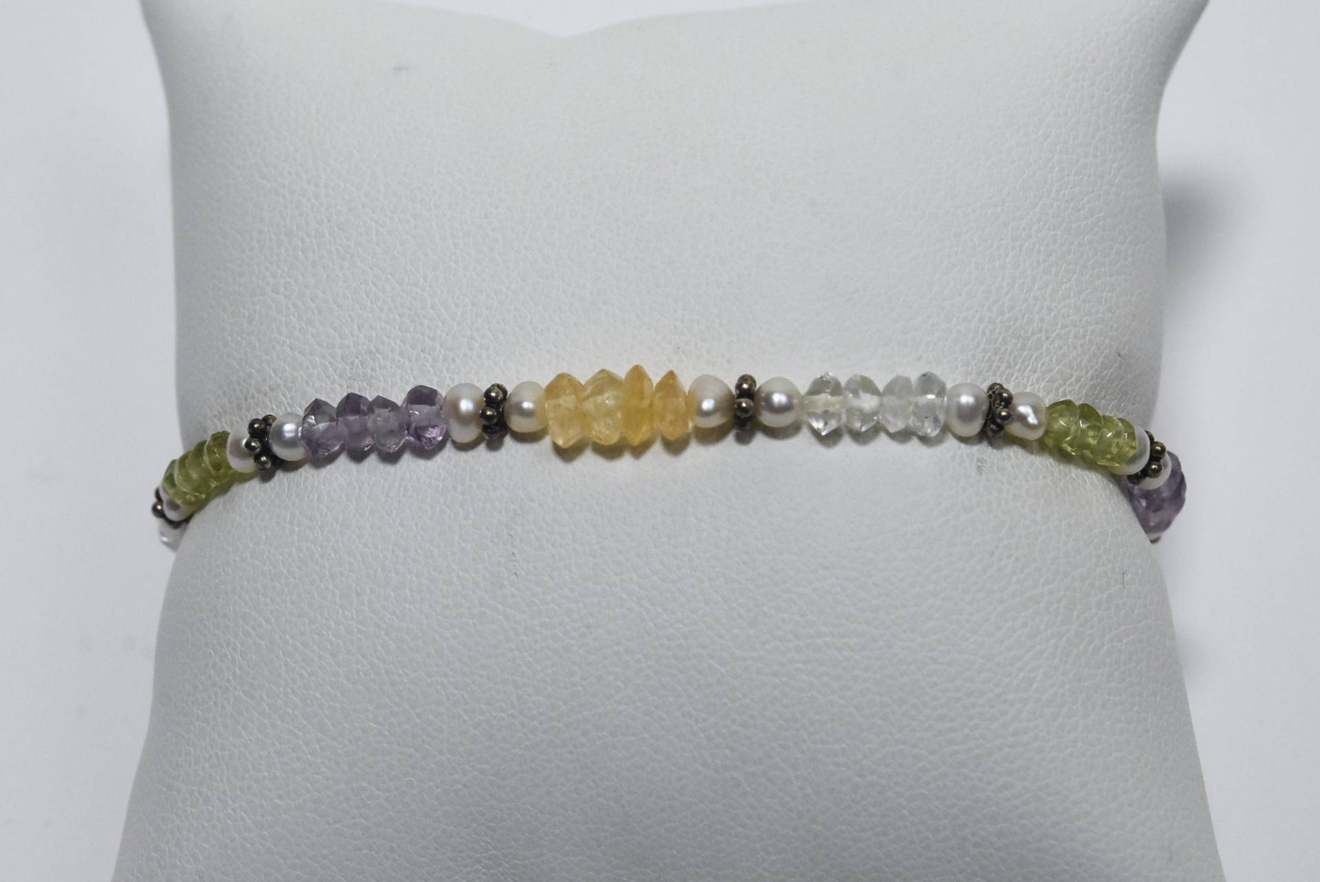 Peridot-, Citrin-, Amethyst-, Quarz-, Perlen - Und Silberperlenarmband von HomeAgainVintageCo