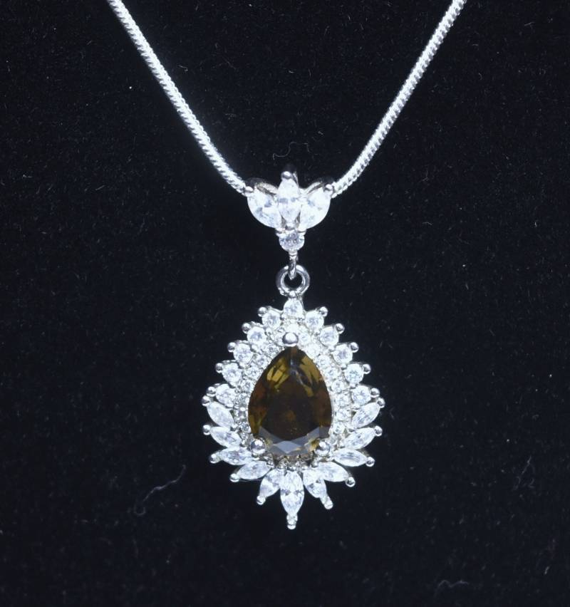 Rauchquarz Und Weißer Topas Sterling Silber Anhänger An Halskette von HomeAgainVintageCo