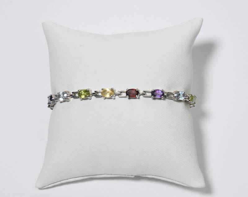 Ross-Simons - Sterling Silber Multi Edelstein Multicolor Gliederarmband von HomeAgainVintageCo