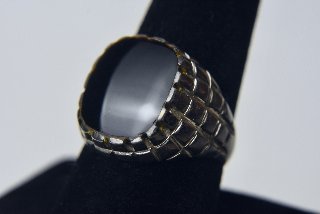 Vintage Sterling Silber Ring Aus Schwarzem Onyx Und Gelbem Stein - Größe 925 von HomeAgainVintageCo