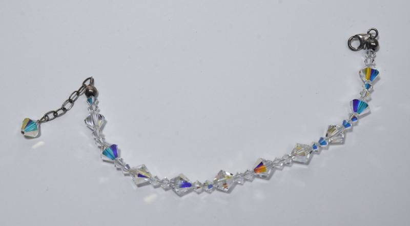 sterling Silber Verschluss Und Verlängerungskette Irisierende Glasperlen Armband von HomeAgainVintageCo