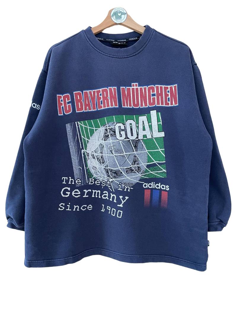Adidas Vintage Fc Bayern München Sweater Gr. M Dunkelblau Sweatshirt Pullover 90Er 90S Goal The Best in Germany Since 1900 Print Ultra Rare von HomeAloneVintageDE