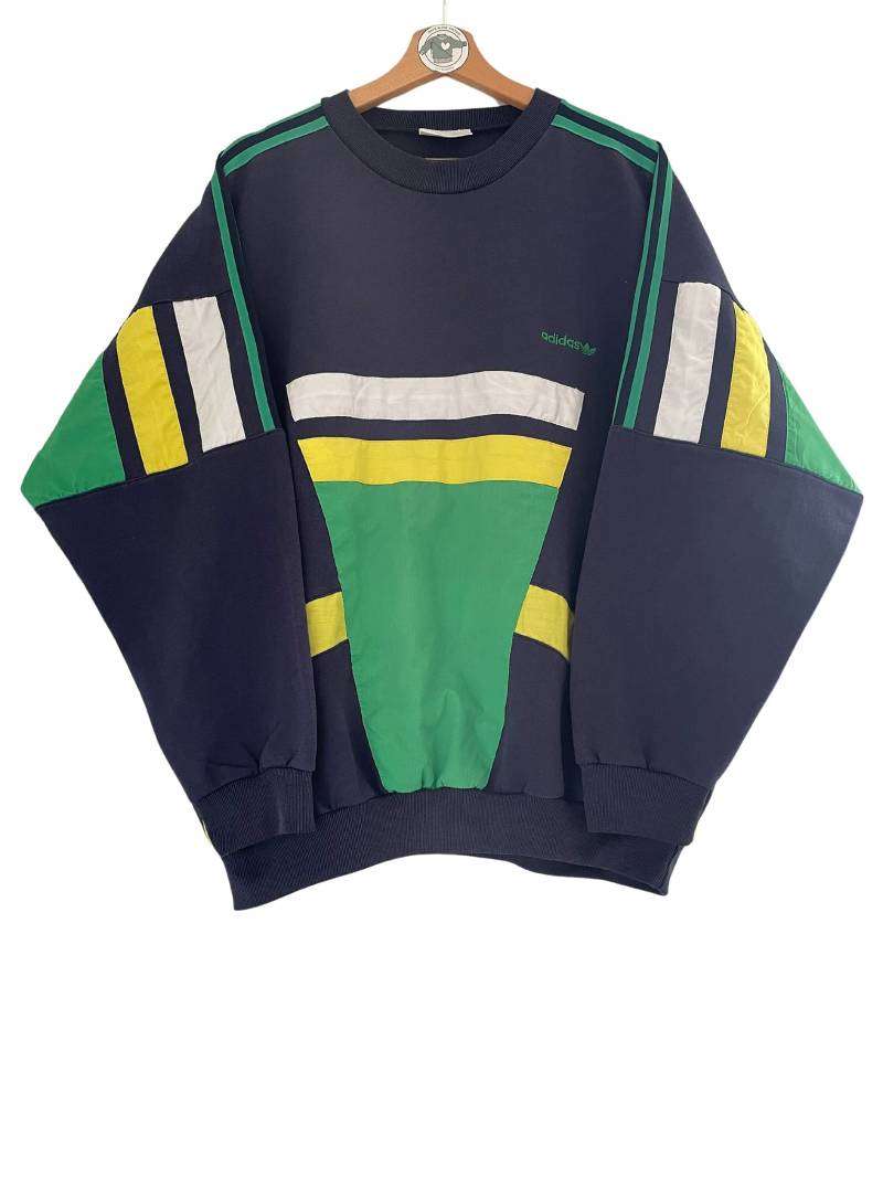 Adidas Vintage Sweater Gr. L | D7 Sweatshirt Pullover Oversized Best Classic 90S 90Er Logo Gestickt Dunkelblau Grün Gelb Weiß Ultra Rare von HomeAloneVintageDE
