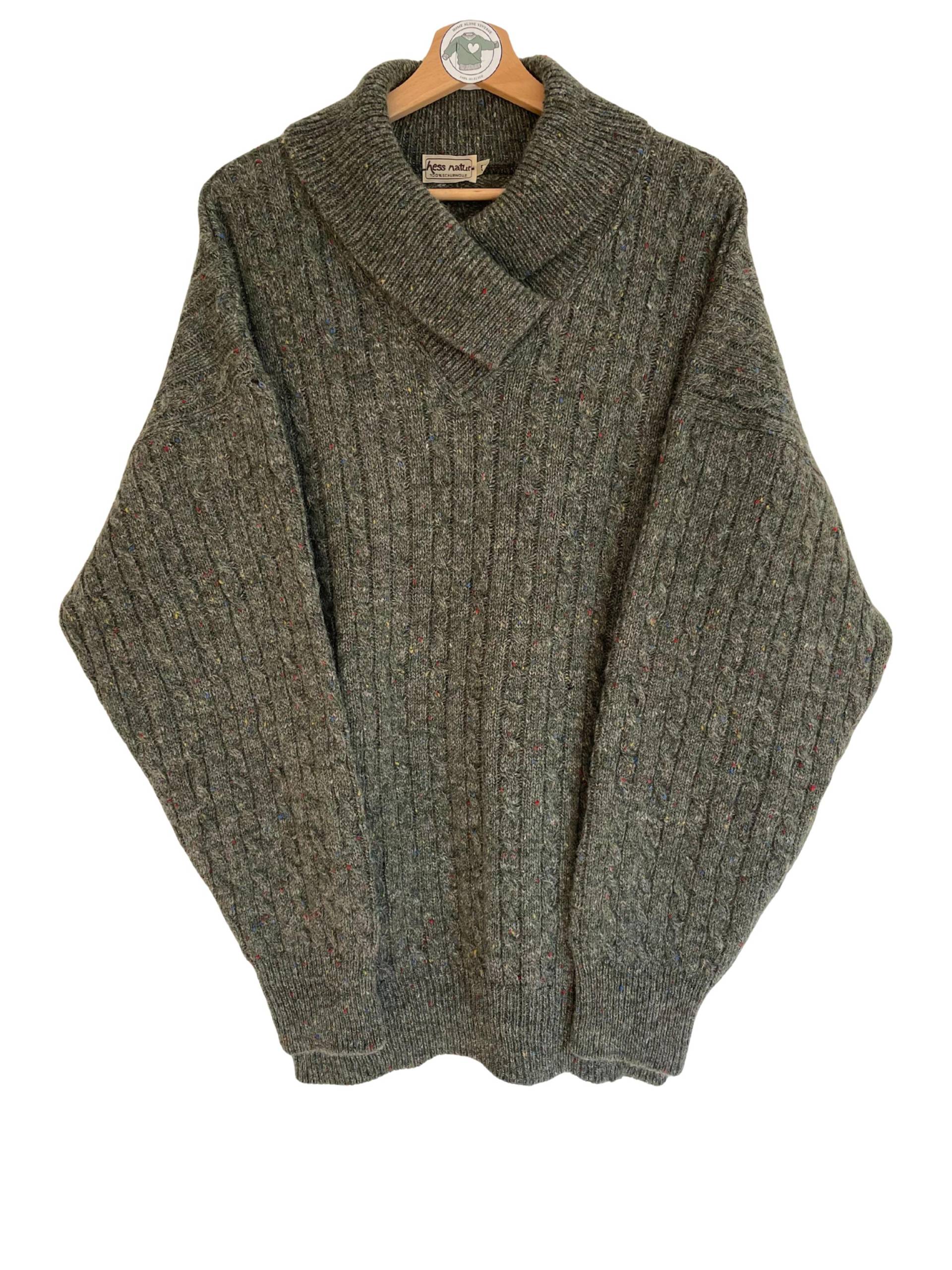 Hess Natur Vintage Strickpullover Gr. Xl | 54 Dunkelgrün Mit Bunten Punkt Akzenten Warmer Knit Strick Pullover Winter Schurwolle Hippie von HomeAloneVintageDE
