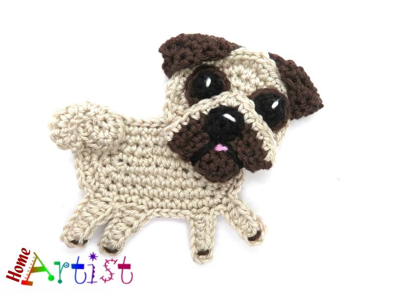 Häkelapplikation Pug Hund Applikation Häkel Applique Patch Aufbügel Kindermode Kleidung Stickerei von HomeArtist