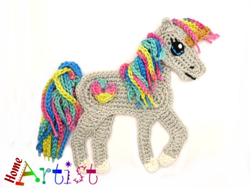 Pferd Pony Einhorn Häkelapplikation Applikation Häkel Applique Patch Aufbügel Kindermode Kleidung Stickerei von HomeArtist
