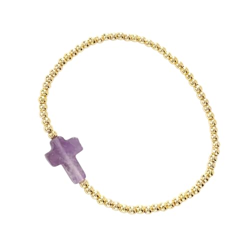 HomeJoySet Elastisches Kordelarmband Mit Goldenen Perlen Und Kreuz-Design – Symbol des Schutzes Und des Glaubens for Den Täglichen Und Besonderen Gebrauch(A) von HomeJoySet