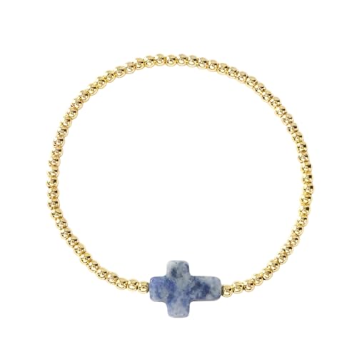 HomeJoySet Elastisches Kordelarmband Mit Goldenen Perlen Und Kreuz-Design – Symbol des Schutzes Und des Glaubens for Den Täglichen Und Besonderen Gebrauch(D) von HomeJoySet