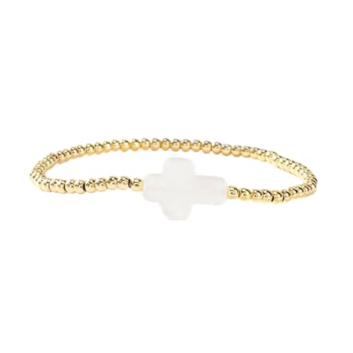 HomeJoySet Elastisches Kordelarmband Mit Goldenen Perlen Und Kreuz-Design – Symbol des Schutzes Und des Glaubens for Den Täglichen Und Besonderen Gebrauch(E) von HomeJoySet