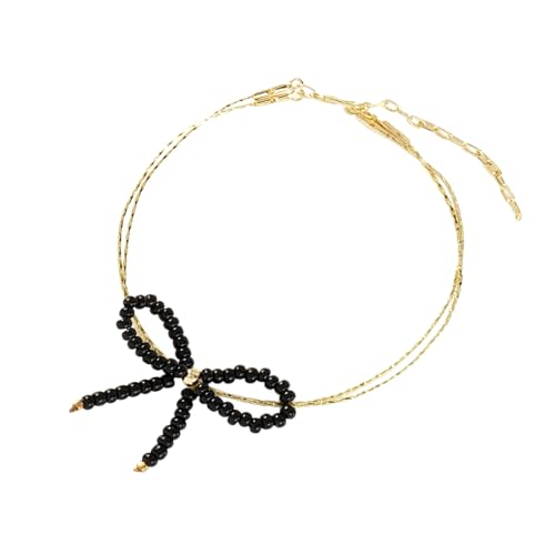HomeJoySet Modisches Perlenarmband Mit Doppelringen, Verstellbare Handgelenkkette Mit Schleife for Trendige Frauen(A) von HomeJoySet