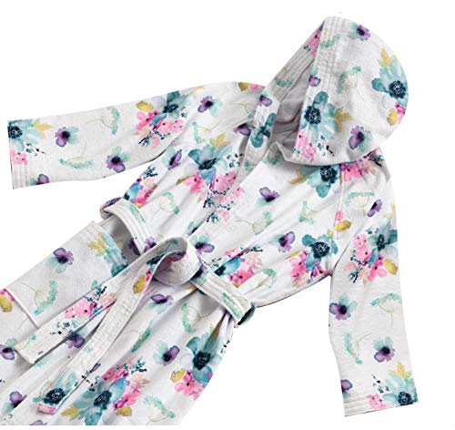 HomeLife Bademantel mit Kapuze für Damen aus Frottee, weich, mit elegantem Digitaldruck mit Blumen – Fronttasche und Gürtel – (Large, Rosa) von HomeLife
