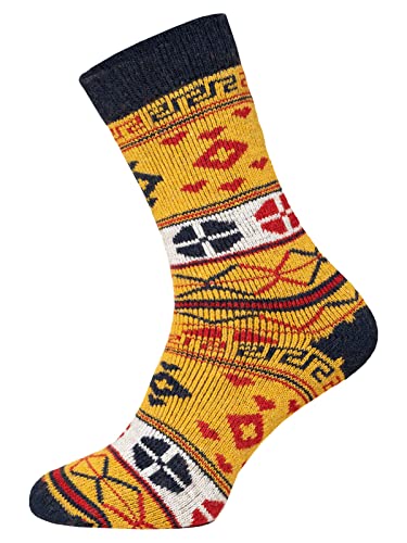 2 Paar Hygge Norweger Socken Herren Und Damen Mit Muster - Dicke Wollsocken In Schwerer Qualität, Verstärkte Ferse Und Spitze - Schafwollsocken Strapazierfähig - Senf 35-38 von HomeOfSocks