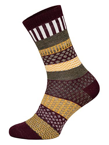 2 Paar Warme Hygge Socken Für Herren Und Damen Aus Echter Wolle - Wollsocken Mit Fröhlich Bunten Mustern, Druckarmer Zehennaht - Schafwollsocken Strapazierfähig Baun-Orange 39-42 von HomeOfSocks