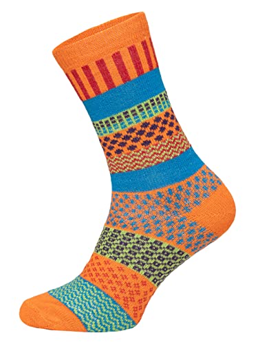 2 Paar Warme Hygge Socken Für Herren Und Damen Aus Echter Wolle - Wollsocken Mit Fröhlich Bunten Mustern, Druckarmer Zehennaht - Schafwollsocken Strapazierfähig Orange-Blau 35-38 von HomeOfSocks