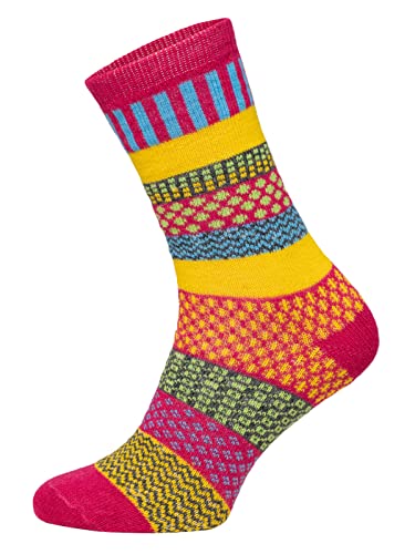 2 Paar Warme Hygge Socken Für Herren Und Damen Aus Echter Wolle - Wollsocken Mit Fröhlich Bunten Mustern, Druckarmer Zehennaht - Schafwollsocken Strapazierfähig Pink-Orange 39-42 von HomeOfSocks