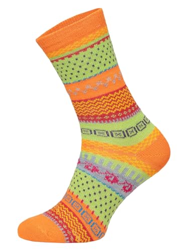2 Paar Warme Hygge Socken Für Herren Und Damen Aus Echter Wolle - Wollsocken Mit Fröhlich Bunten Mustern Und Druckarmer Zehennaht | Orange Gr. 43-46 von HomeOfSocks