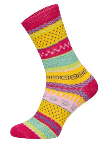 2 Paar Warme Hygge Socken Für Herren Und Damen Aus Echter Wolle - Wollsocken Mit Fröhlich Bunten Mustern Und Druckarmer Zehennaht | Pink Gr. 39-42 von HomeOfSocks