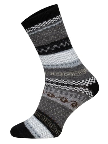 2 Paar Warme Hygge Socken Für Herren Und Damen Aus Echter Wolle - Wollsocken Mit Fröhlich Bunten Mustern Und Druckarmer Zehennaht | Schwarz Gr. 35-38 von HomeOfSocks