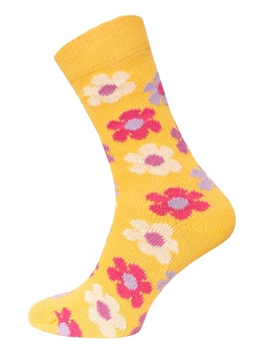 Ein Paar Bunte Blumen Socken aus Baumwolle kuschelig weich mit 90% Baumwolle für Damen und Herren | Gelb-Multi Gr. 43-46 von HomeOfSocks