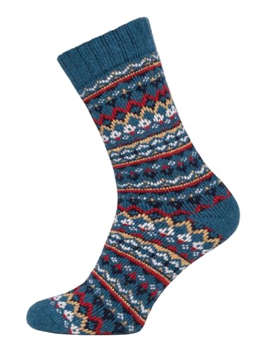 Ein Paar Bunte Jacquard Muster Wollsocken Für Damen Und Herren Weiche Dicke Kuschelsocken Hyggelig Warm Mit 45% Wolle | Petrol Gr. 47-50 von HomeOfSocks