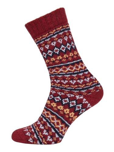 Ein Paar Bunte Jacquard Muster Wollsocken Für Damen Und Herren Weiche Dicke Kuschelsocken Hyggelig Warm Mit 45% Wolle - Strapazierfähig Warm | Bordeaux 35-38 von HomeOfSocks