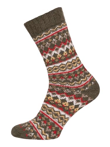 Ein Paar Bunte Jacquard Muster Wollsocken Für Damen Und Herren Weiche Dicke Kuschelsocken Hyggelig Warm Mit 45% Wolle - Strapazierfähig Warm | Olive 39-42 von HomeOfSocks