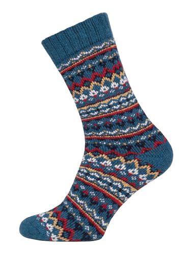 Ein Paar Bunte Jacquard Muster Wollsocken Für Damen Und Herren Weiche Dicke Kuschelsocken Hyggelig Warm Mit 45% Wolle - Strapazierfähig Warm | Petrol 35-38 von HomeOfSocks