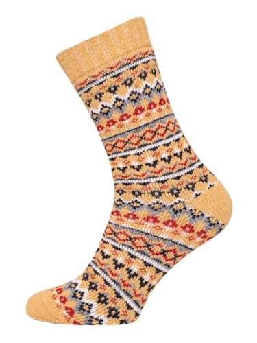 Ein Paar Bunte Jacquard Muster Wollsocken Für Damen Und Herren Weiche Dicke Kuschelsocken Hyggelig Warm Mit 45% Wolle - Strapazierfähig Warm | Senf Gelb 39-42 von HomeOfSocks