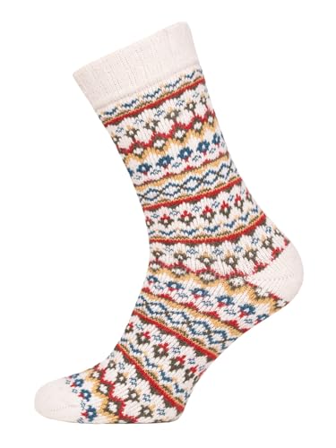 Ein Paar Bunte Jacquard Muster Wollsocken Für Damen Und Herren Weiche Dicke Kuschelsocken Hyggelig Warm Mit 45% Wolle - Strapazierfähig Warm | Weiß 35-38 von HomeOfSocks